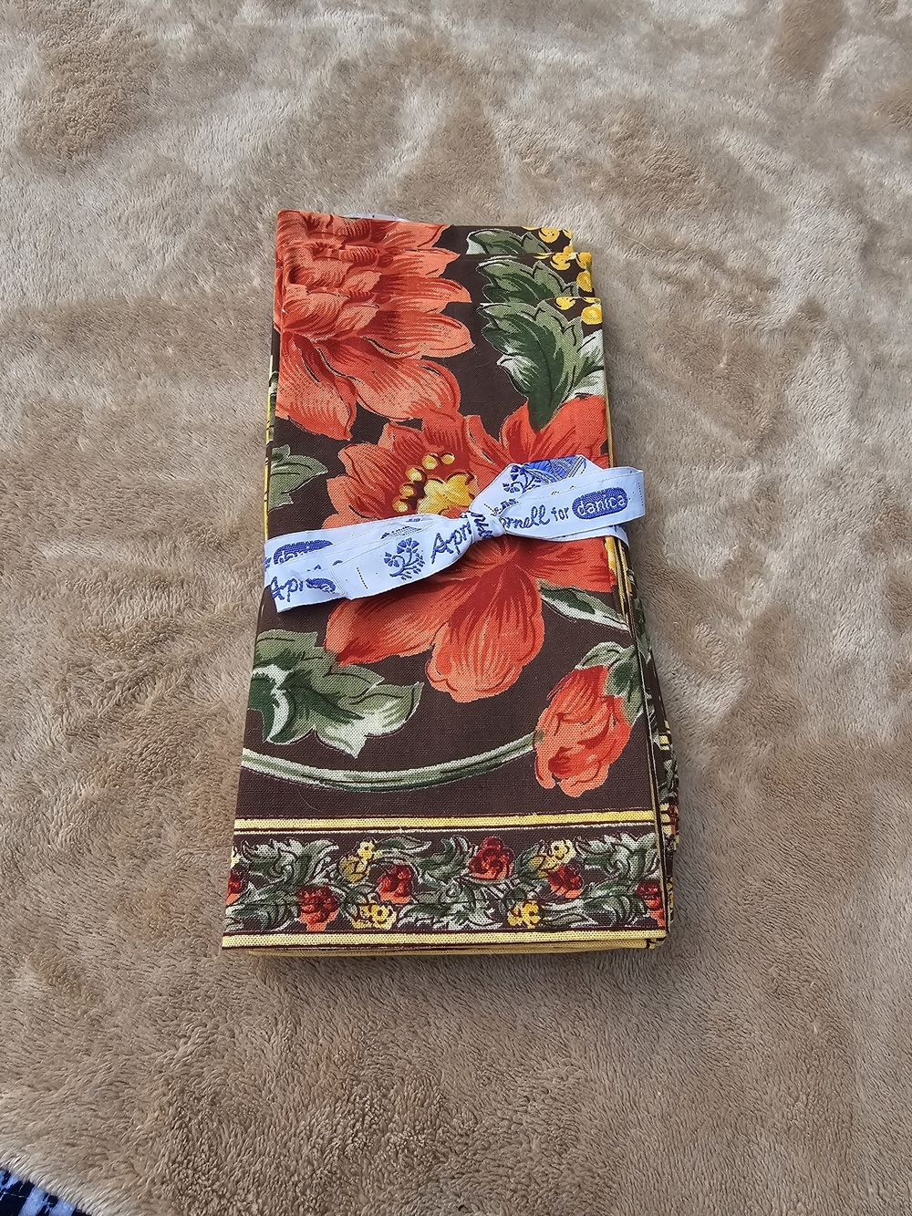April Cornell Floral Brown Red Cotton Napkins - Set Of 4